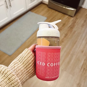 Pink Iced Coffee Small Coffee Coozie | TPWK | Iced Coffee Sleeve | Coffee Sleeve | Iced Drink Neoprene Sleeve
