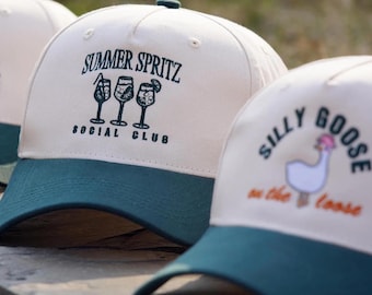 Cappellini da camionista Summer Spritz, cappello da camionista vintage ricamato personalizzato, cappello da mamma in stile anni '90, il tuo design qui, cappello con logo aziendale in regalo 250402