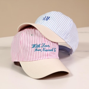 Casquette de baseball rayée en seersucker personnalisée, brodée sur mesure, avec initiale/monogramme, cadeau pour elle LM1608
