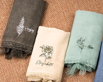Personalisierter gestickter Blumen-Schal: Leichter Spitzenbesatz-Schal für Frauen SXQ1605