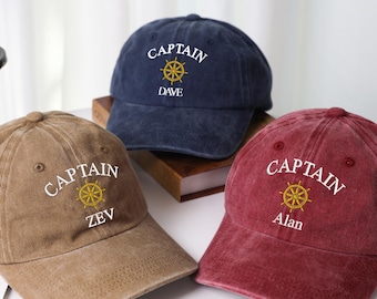 Custom Vintage hat CAPTAIN Cap Personalised Embroidery Gift for women and men Dad hat Anniversary gift Bachelor Party 24120401