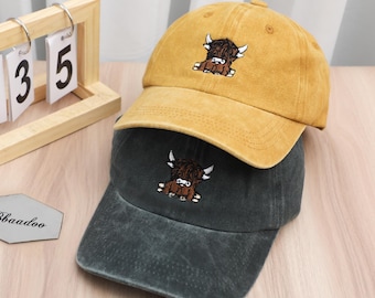 Cute Scottish Highland Cow Embroidered Hat, Highland Coo, Scotland, More Colours, Animal Farm, Embroidery,10 hats + free shipping 24101101