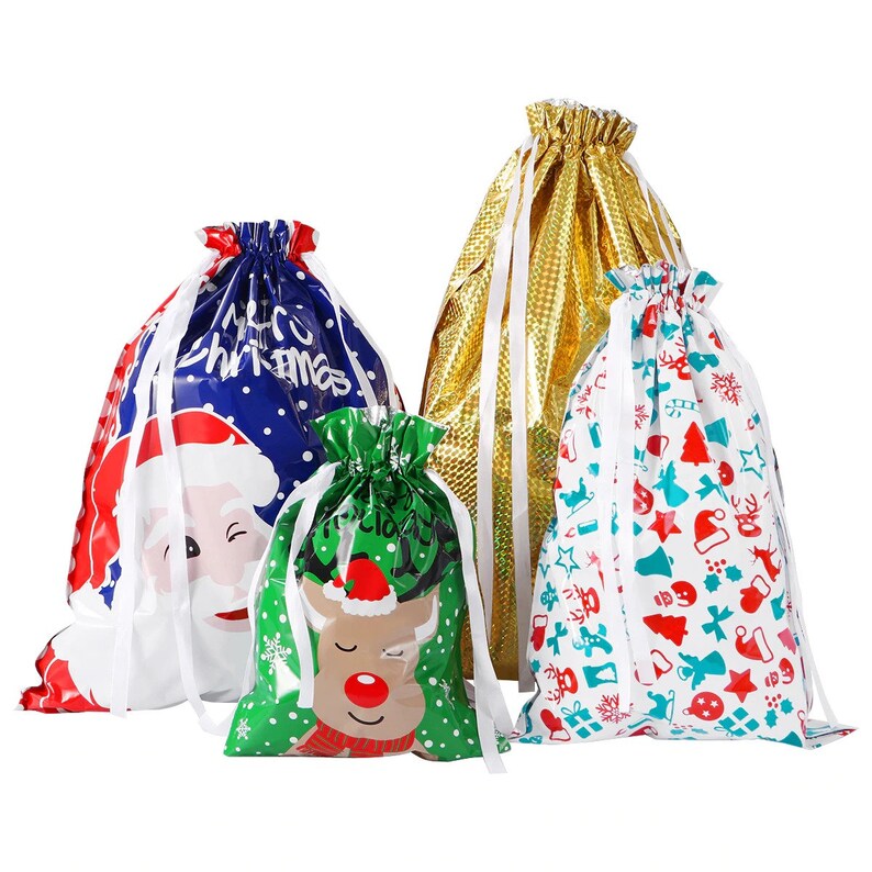 30PCS Christmas Drawstring Gift Bags Assorted Colorful Party Favors