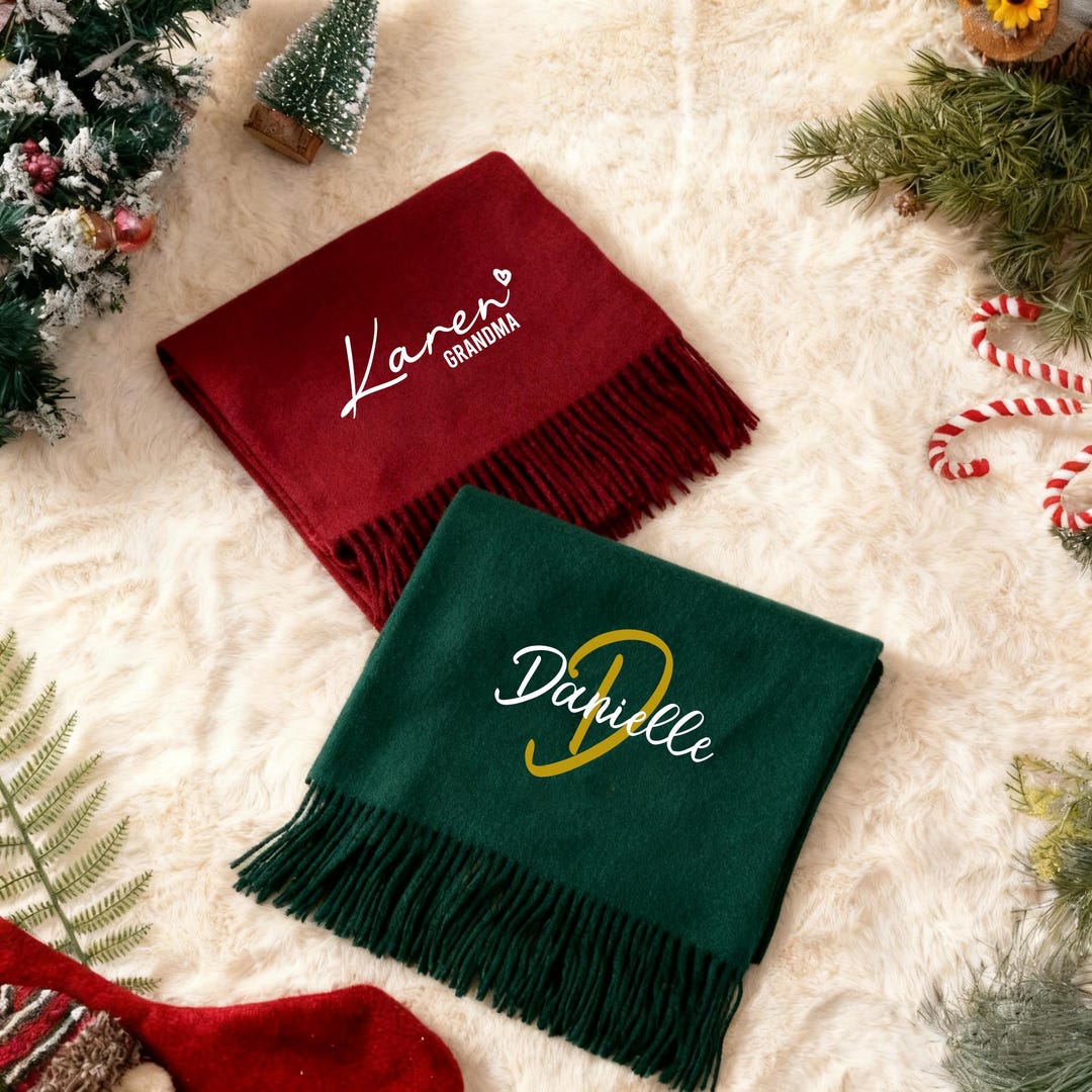 Initial Scarf Christmas Scarf Personalised Luxury Scarf Winter Scarf Women Scarf ...