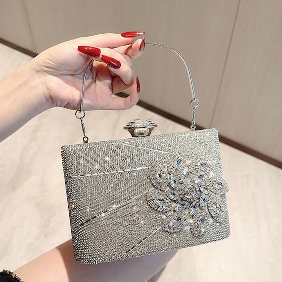 High Quality Lady Diamond Clutches Bag For Women White/Black Rhinestone  Evening Handbag Luxury Female Crystal Dinner Purse