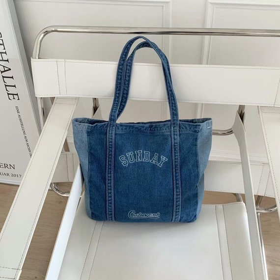 Denim Tote Bag Popular Women's Bag 2022 New Texture Niche Chain