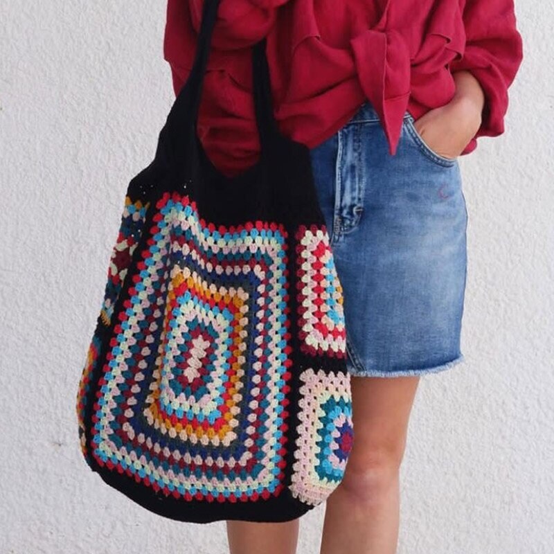 Colorful Crochet Boho Chic Granny Square Gran Tote Handbag - Etsy