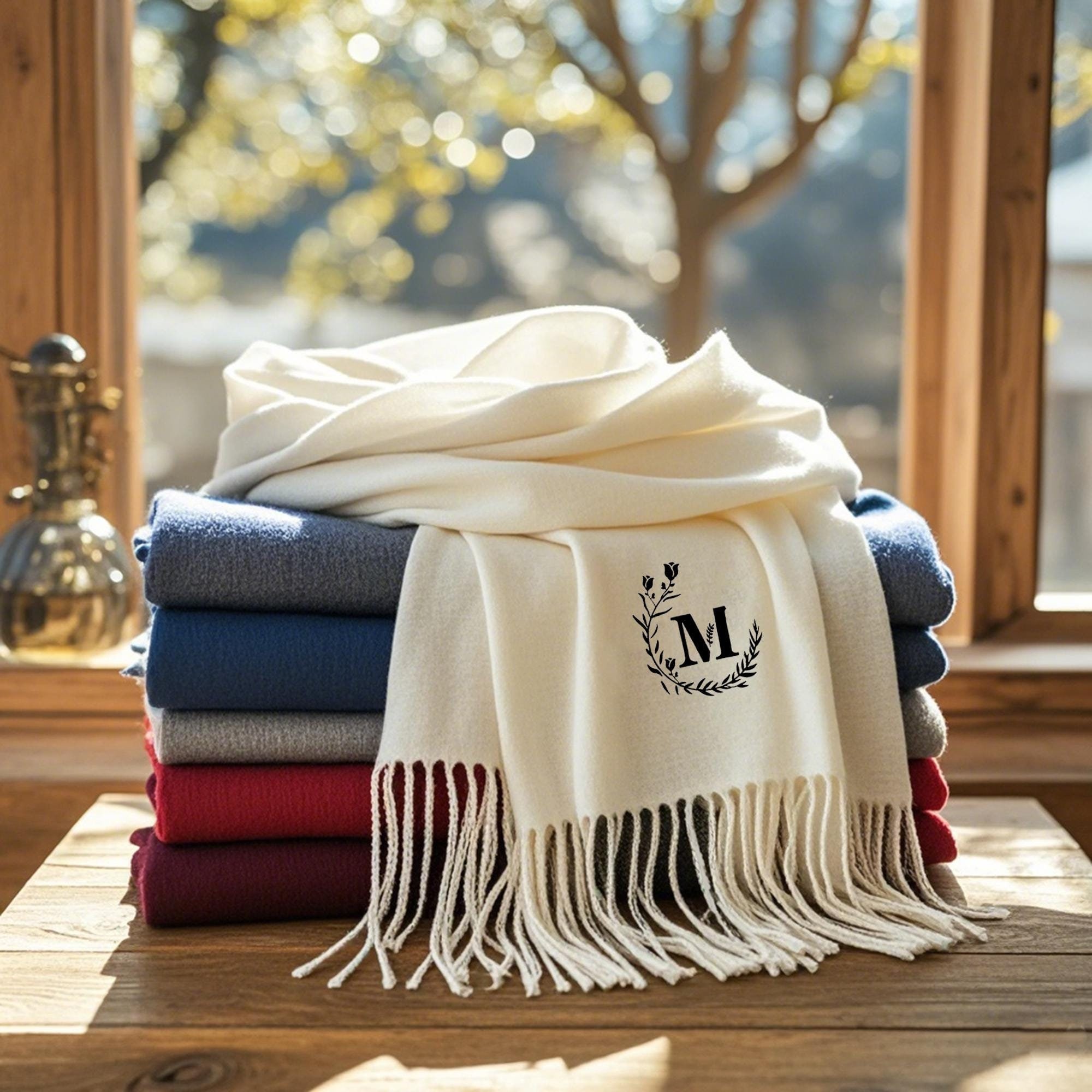 Personalised luxury scarf Winter Scarf Women Scarf Custom Christmas Scarf Embroidered Initial Scarf Wedding Scarf Gift Scarf 24111701