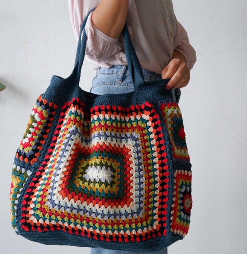 Colorful Crochet Boho Chic Granny Square Gran Tote Handbag - Etsy