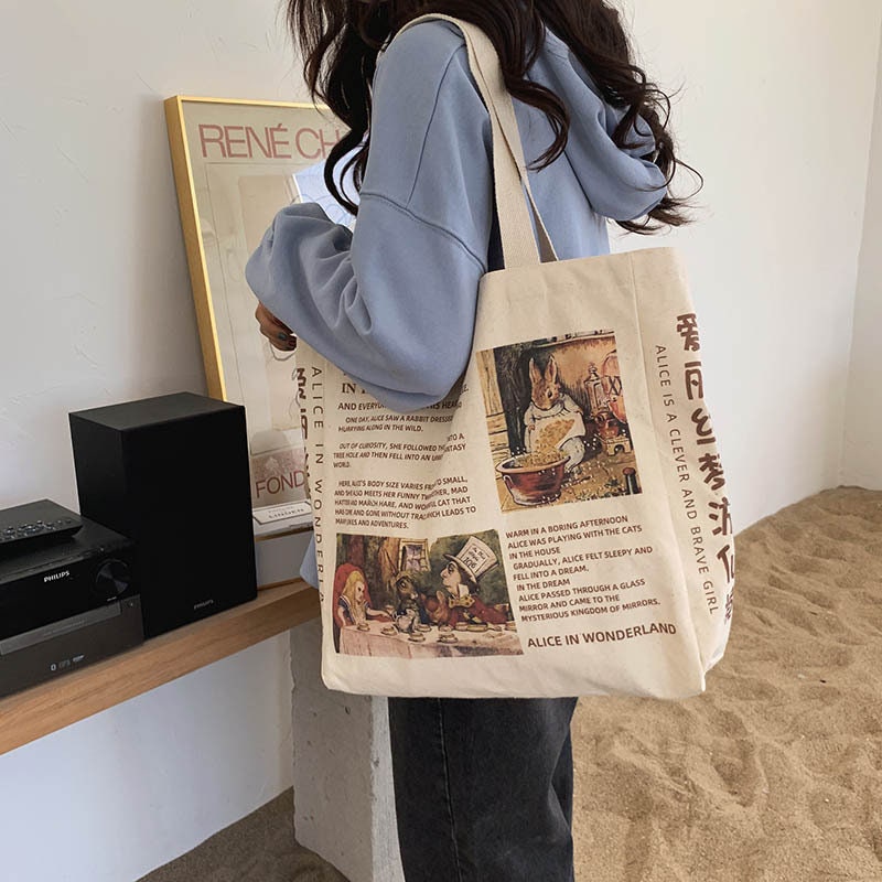 Women Canvas Shoulder Bag Alice in Wonderland Shopping Bags - Etsy