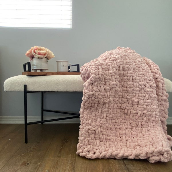Pink Knit Blanket Etsy