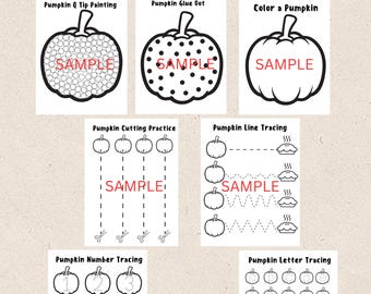 Pumpkin Themed Preschool Worksheets | Fall Cutting, Tracing, Q-Tip Dotting & Alphabet Activities | Pre-K Fine Motor Printables
