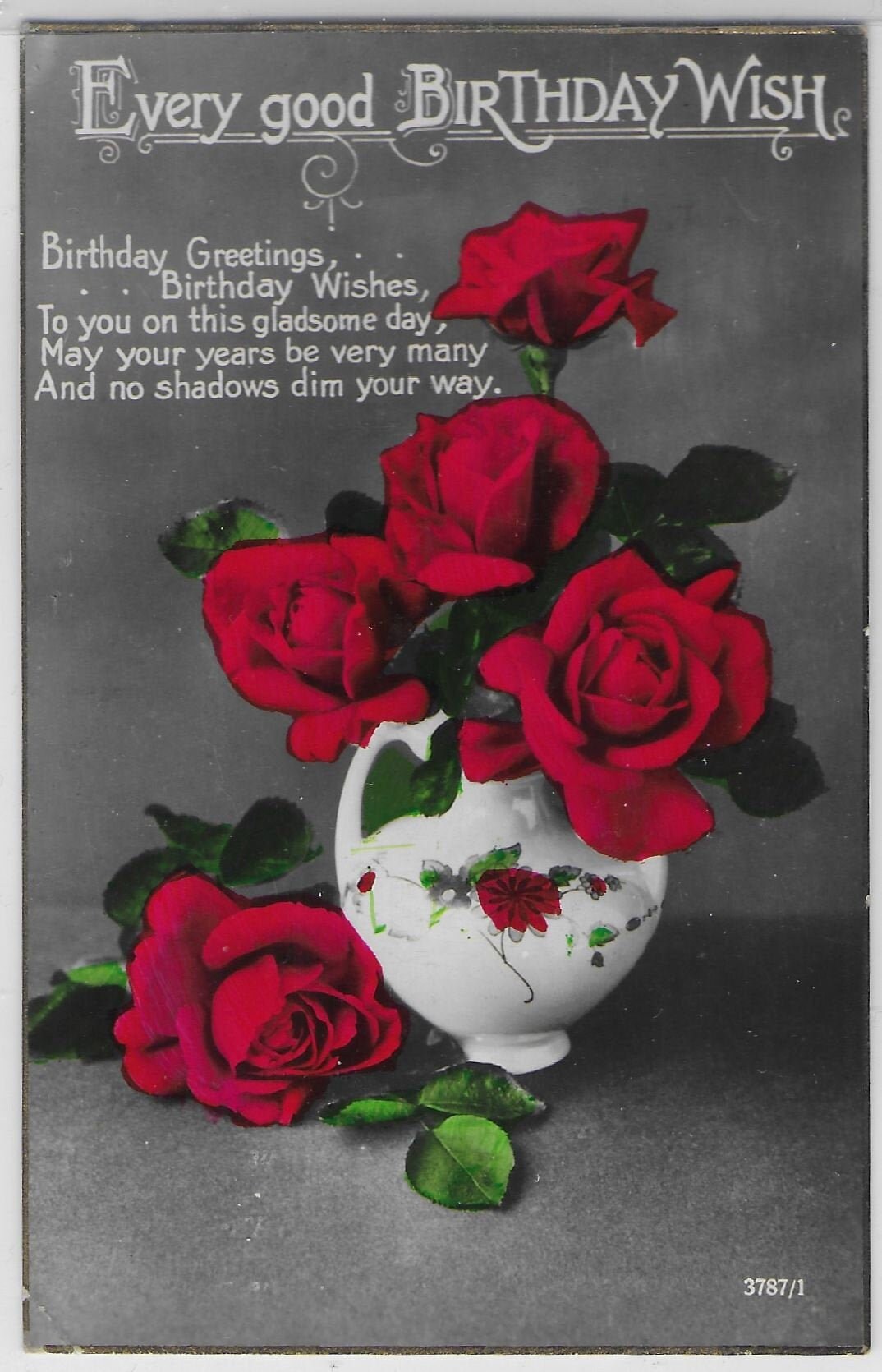 Image of 1930 Vintage Birthday Greeting Postcard - Floral & Roses Design