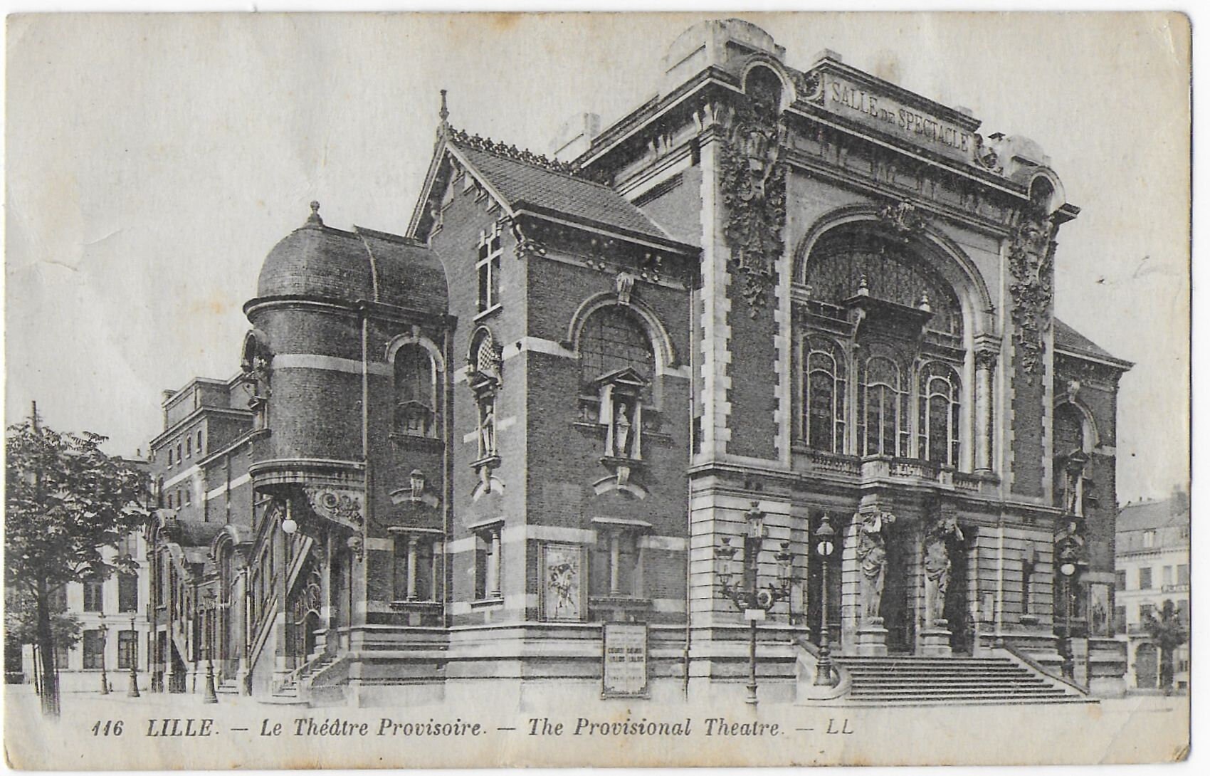 Image of 1919 - The Provisional Theatre in Lille, France From Lady Called Lille To Monsieur Albert Burton Vintage Postcard