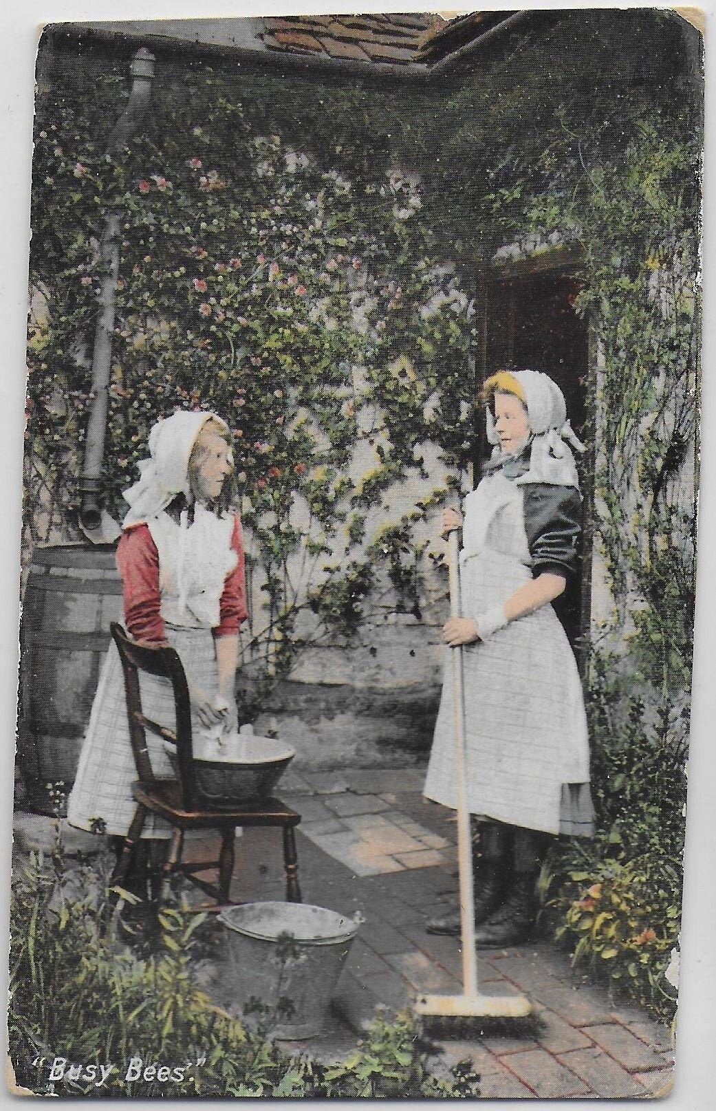 Image of 1909 Greetings Postcard Entitled Busy Bees - Vintage