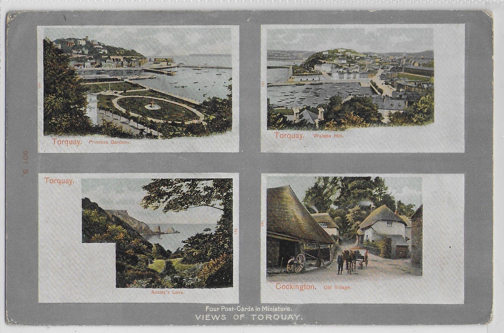 Image of 1905 - Torquay 4 Postcards in Minature Devon Vintage Postcard