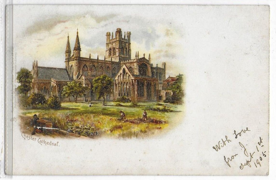 Image of 1905 Chester Cathedral, Cheshire - Unused Vintage Postcard Signed On The Front 1st September