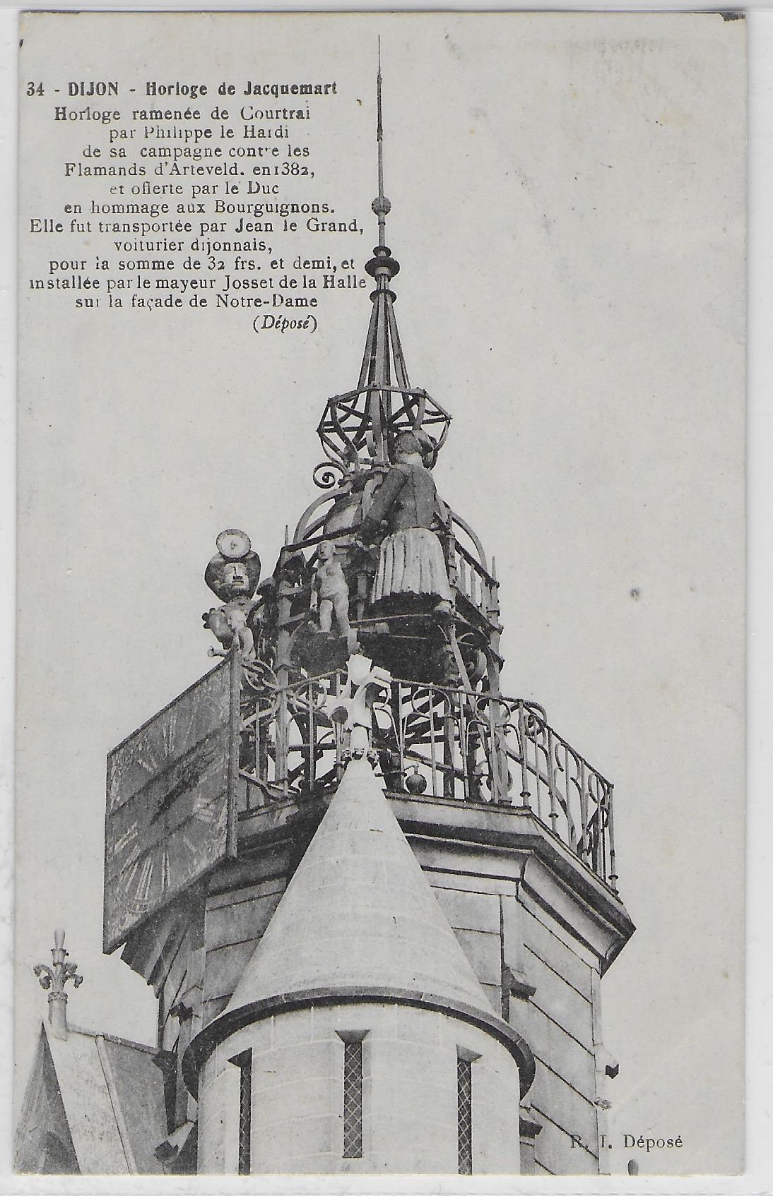 Image of 1920 Dijon France - The Jacquemart Of Dijon Vintage Postcard