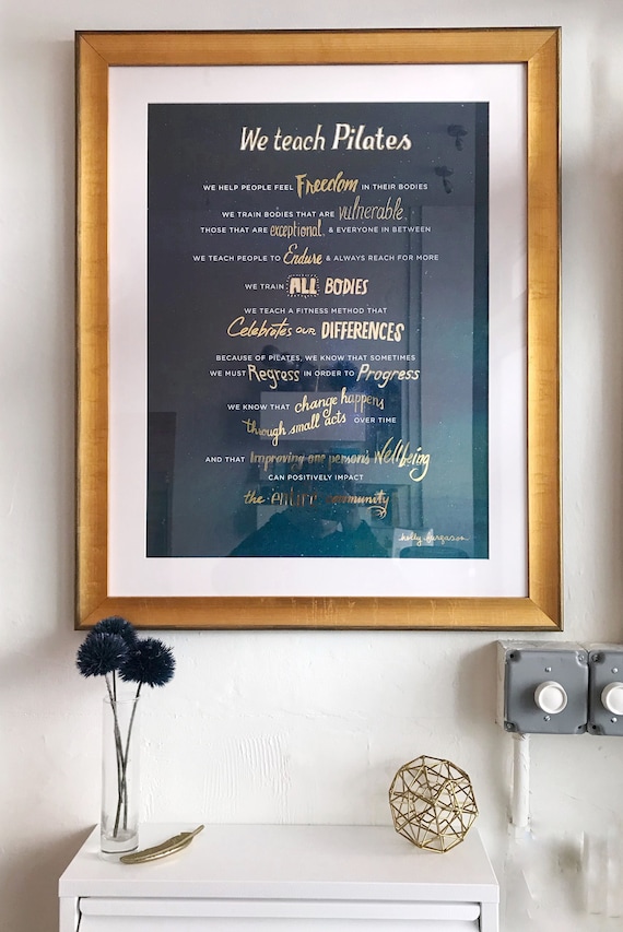 We Teach Pilates Poster: Gold Foil Studio Art (18x24)