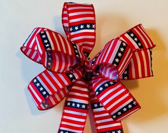 Stars and Stripes Patriotic Bow, Red White and Blue Bow, 4th of July Bow, Memorial Day Bow, ATouchOfFaithShop