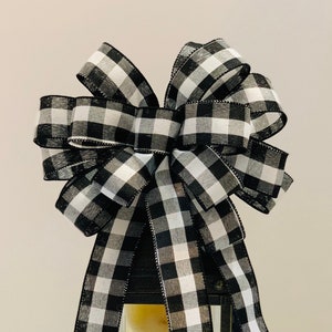 Black White Plaid Bow, Wreath Bows, Black White Decor, Porch Decor, ATouchOfFaithShop