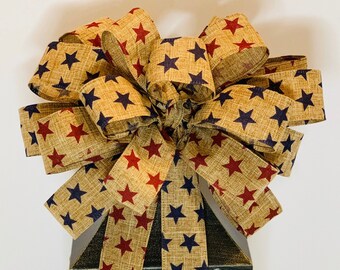 Stars and Stripes Patriotic Bow, Red White and Blue Bow, 4th of July Bow, Memorial Day Bow, Americana Decor, Rustic Decor, ATouchOfFaithShop