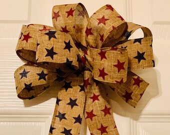 Stars and Stripes Patriotic Bow, Red White and Blue Bow, 4th of July Bow, Memorial Day Bow, Americana Decor, ATouchOfFaithShop