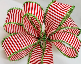 Red White and Green Bow, Tree Topper Bow, Christmas Bows for Wreath, Christmas Elf Shelf, ATouchOfFaithShop