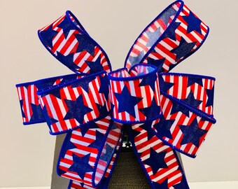 Stars and Stripes Patriotic Bow, Red White and Blue Bow, 4th of July Bow, Memorial Day Bow, ATouchOfFaithShop