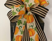 Pumpkin Bow, Pumpkin Decorations, Cabana Stripe Ribbon, Fall Bow for Wreath, ATouchOfFaithShop