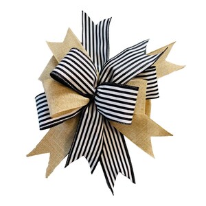 Black White Natural Bow, Tree Topper, Wreath Bows, Cabana Stripe Ribbon, Black White Décor, Porch Décor, ATouchOfFaithShop