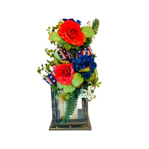 Patriotic Swag Wreath, Patriotic Floral Arrangement, Lantern Swag, Table Centerpiece, ATouchOfFaithShop