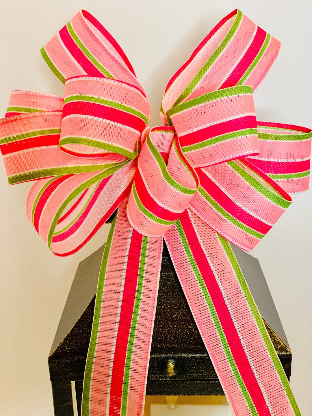 Pink Green Ribbon, Wreath Bows, Little Girl Room, Pink Green Room Decor