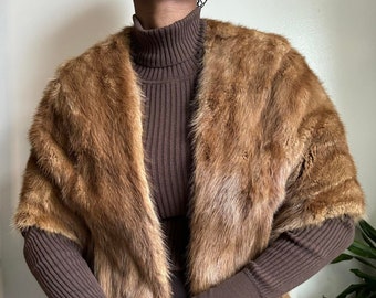 Vintage brown mink stole fur coat cape wrap