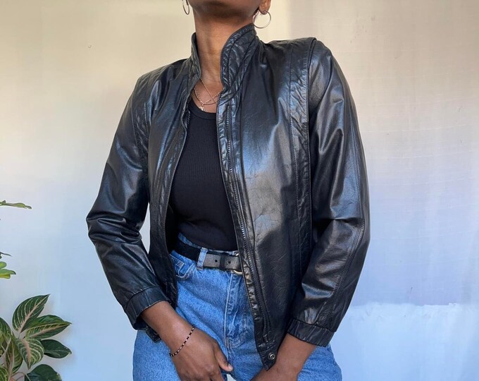 Vintage genuine leather jacket in black