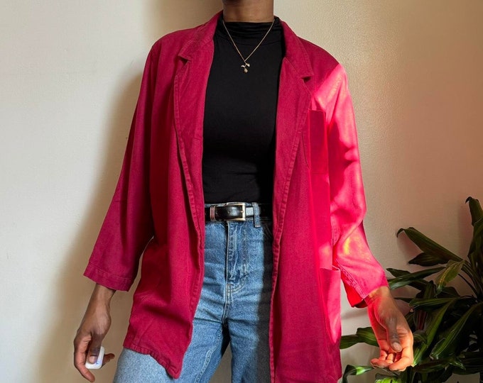 Vintage Unisex red 100% silk long sleeves kimono cardigan