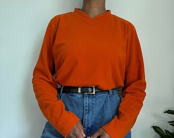 Unisex Oversized Long sleeve Crew neck pullover orange sweater