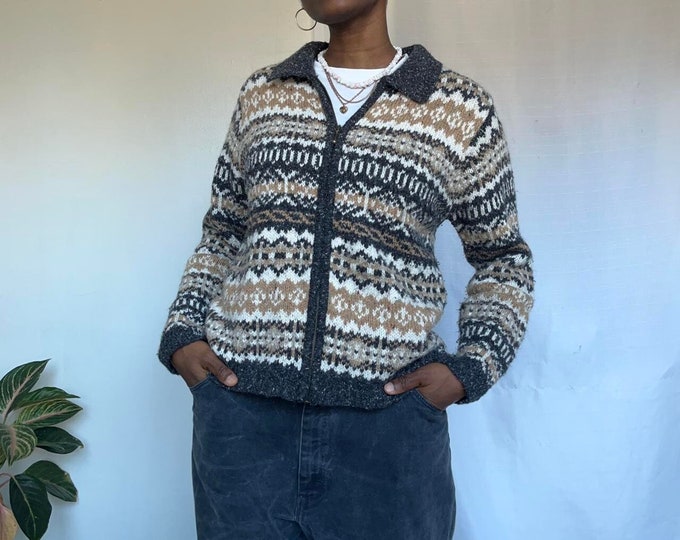 Vintage cottage core Zip up solid cardigan sweater