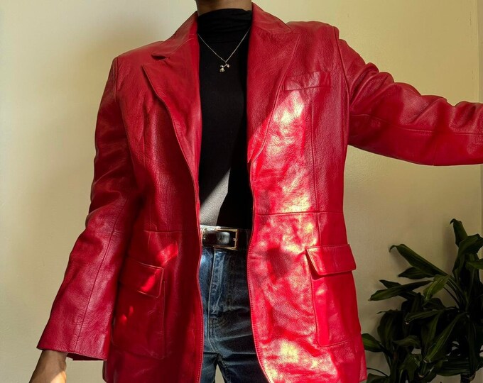Vintage lightweight red leather blazer jacket