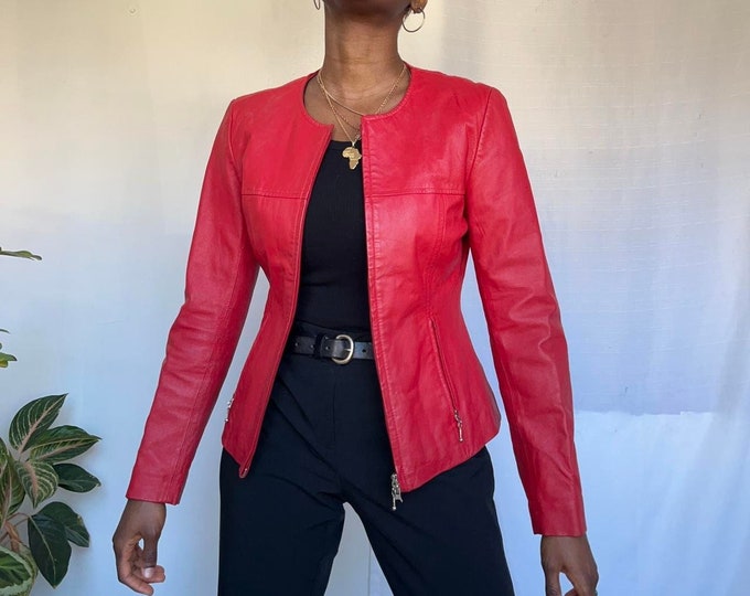 Vintage Y2K genuine leather jacket in red