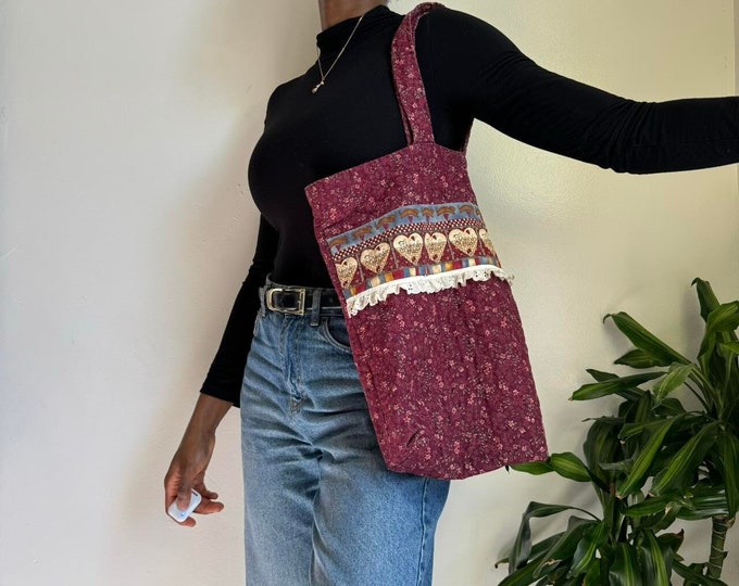 Boho floral burgundy tote shoulder bag