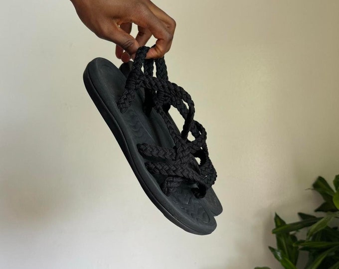 Casual black braided gladiator sandals