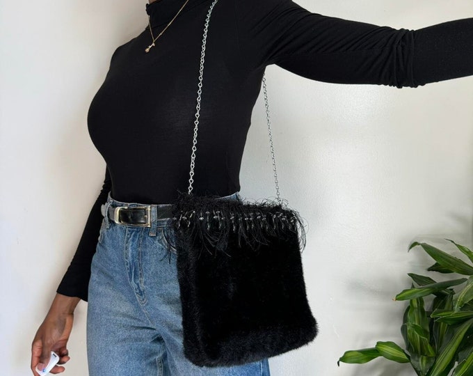Vintage faux fur black shoulder bag