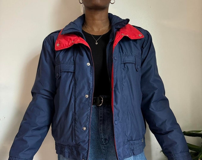 Vintage unisexe navy zip up bomber jacket