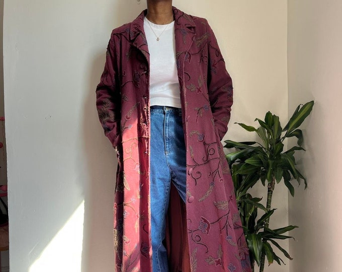 Vintage boho/Hippie floral Embroidered Trench coast