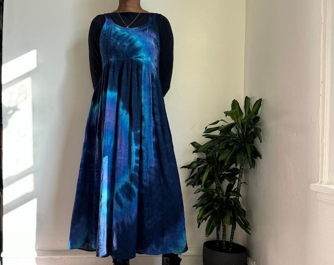 Trapeze ruffle sleeveless Midi dress in tie dye with floral embroidered
