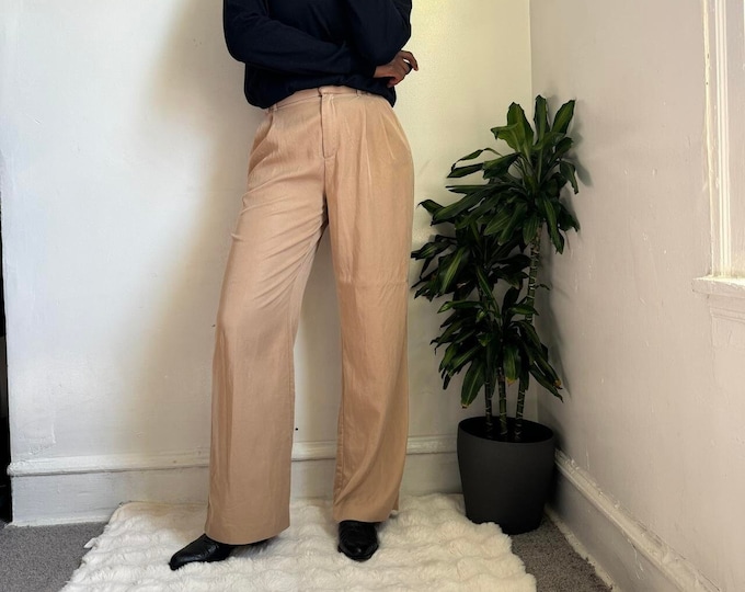 High waist straight leg tailored pants with two side pockets