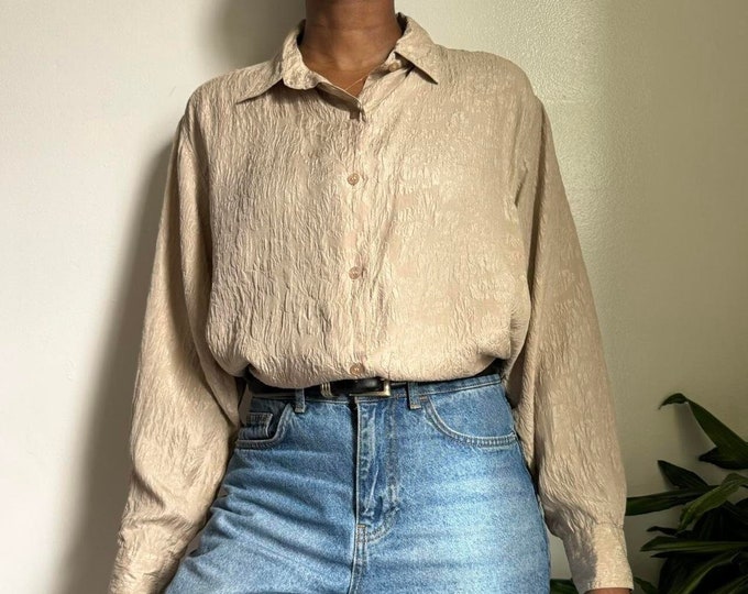 Vintage Silk cream blouse lightweight button down long sleeves