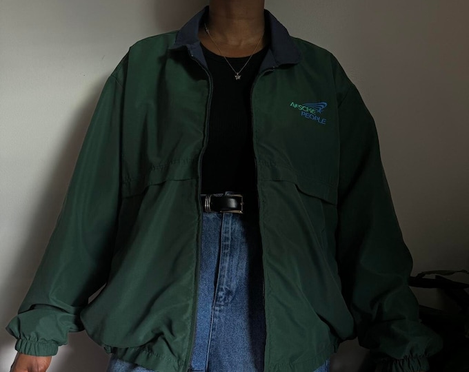 Vintage unisexe Green zip up bomber jacket