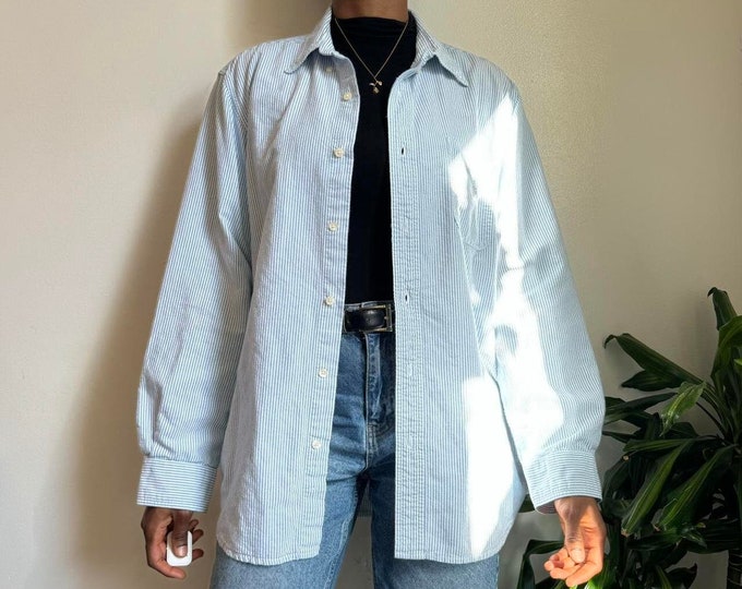 Vintage chaps lightweight striped button down long sleeves shirt